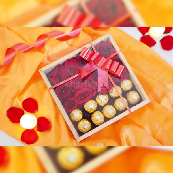 The box is also filled with 10 Ferrero Rocher chocolates to melt the heart of your partner.