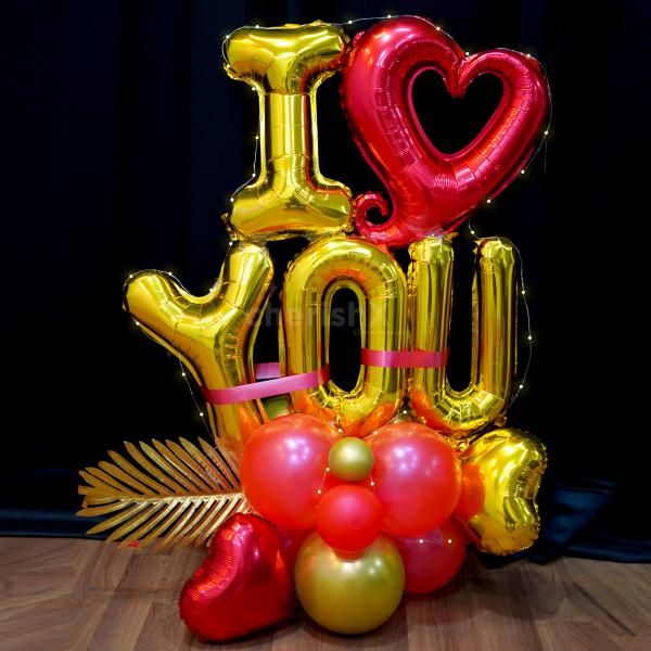 Red Hollow Heart Foil Balloon in I Love You Balloon Bouquet