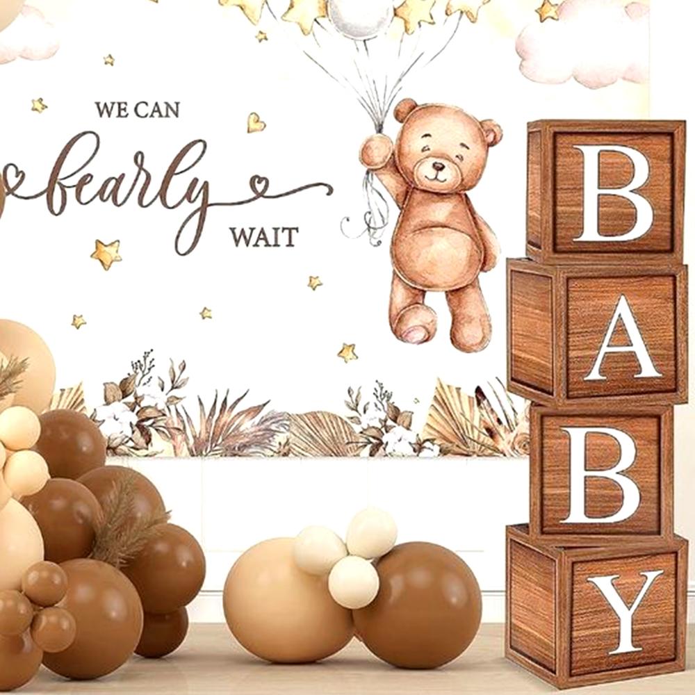 Simple white and brown baby shower decoration