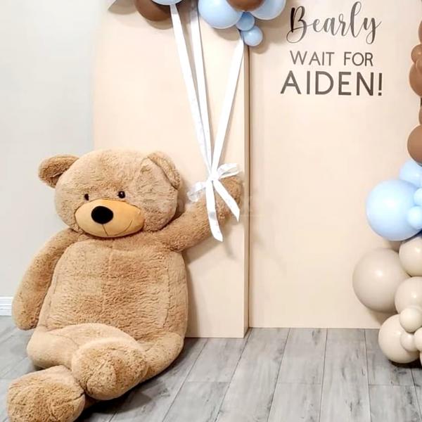 Blue and brown baby shower balloon garland arch