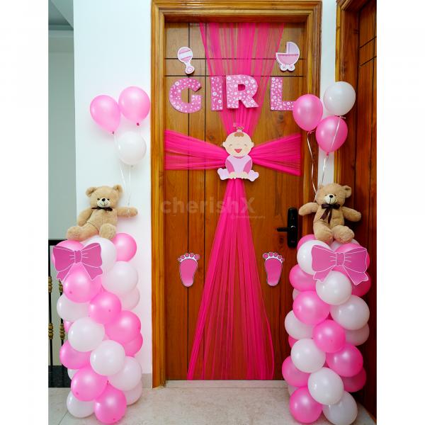 Pink and white welcome baby girl decoration near me