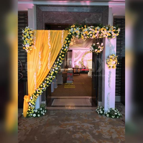 Step into floral elegance with our stunning entrance decor!