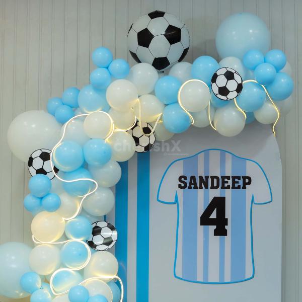 White and Blue Football Theme Birthday Decor