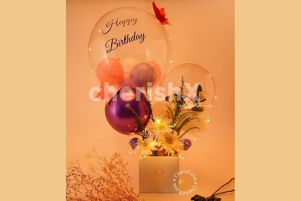 An Elegant Pastel Balloon birthday Special Bucket by CherishX!