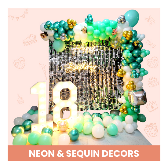 Book Neon Light and Sequin Panel Decorations