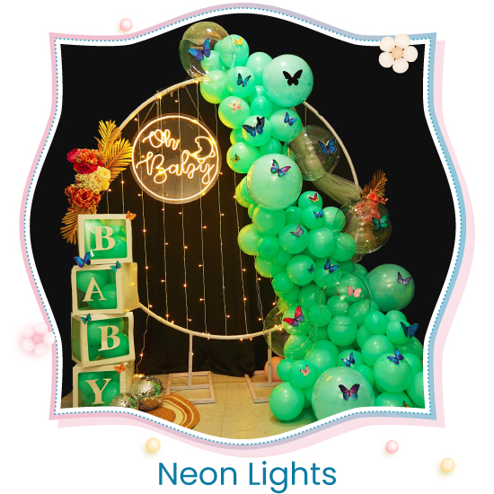 Baby Shower Theme Decorations with Neon Lights
