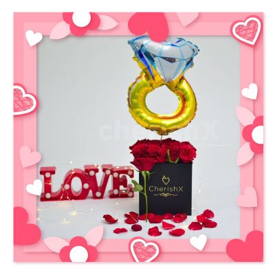 A beautiful valentines day gift- Rose Bucket with Ring Foil Balloon