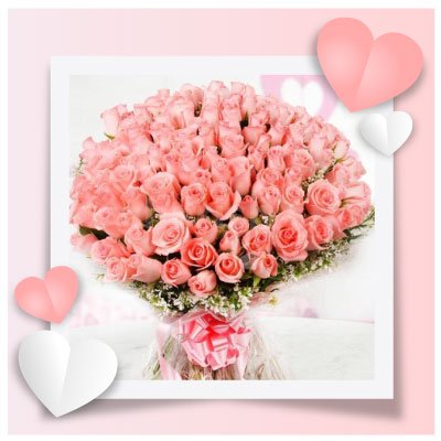Get 100 Pink Roses Grand Bouquet for Valentine's Day